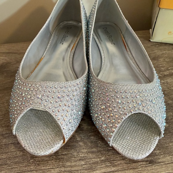 Michaelangelo David’s Bridal Silver Rhinestone Wedge Peep Toe Dress Shoes Sz 11 - Picture 5 of 13